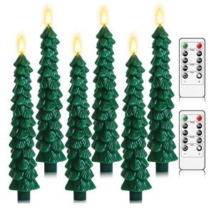 6Pcs Flameless Christmas Tree Candles with Remote Timer, LED Taper Candles Batte